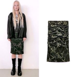 Zara draped ruched midi skirt NWT